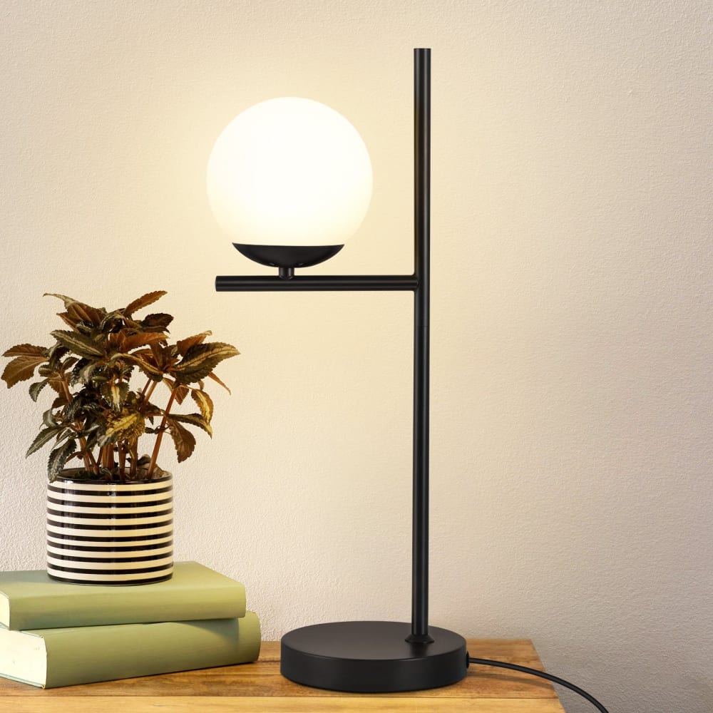 Lampe de table fer verre noir 26x21x30cm e27 — vue 4