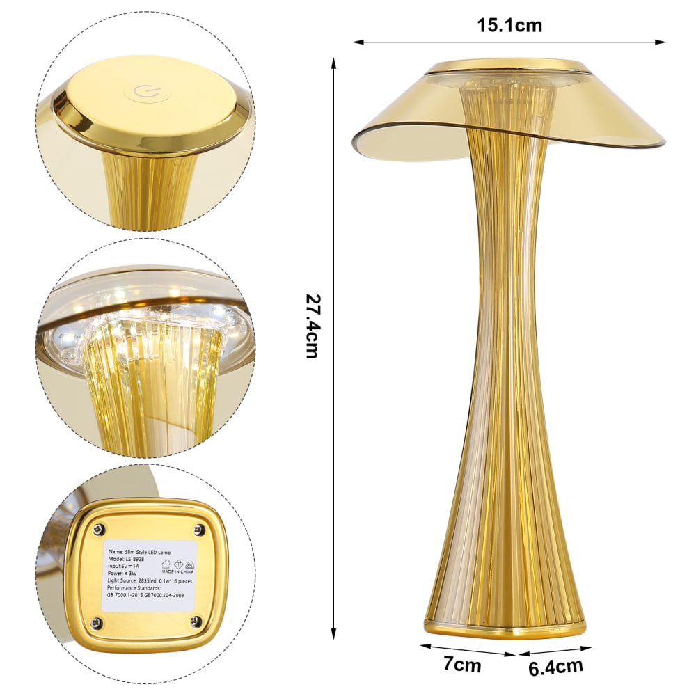 Lampe de table plastique doré 15.1x15.1x27.4cm led — vue 4