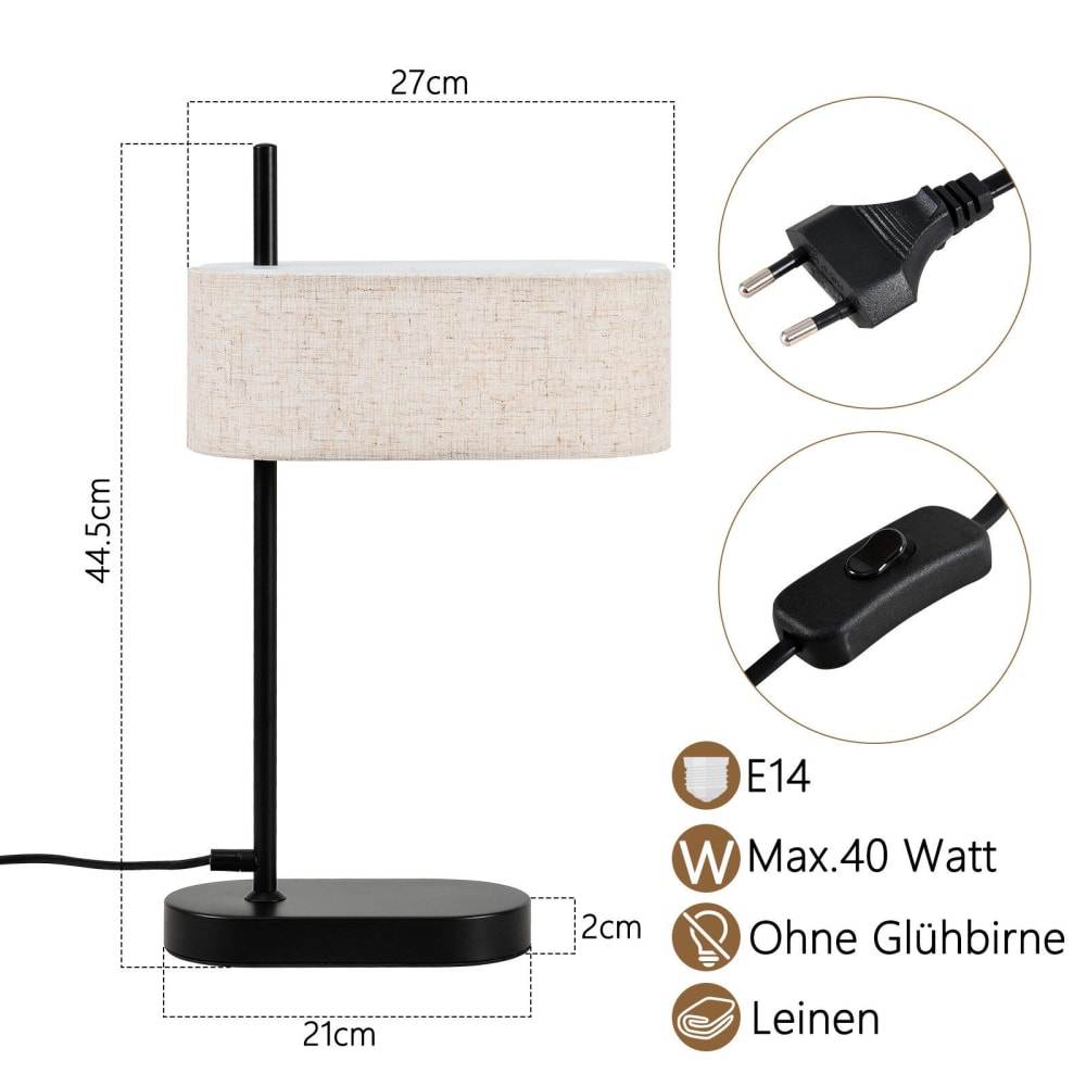 Lampe de table en fer noir 32x15x45cm e14 lot de 2 — vue 4