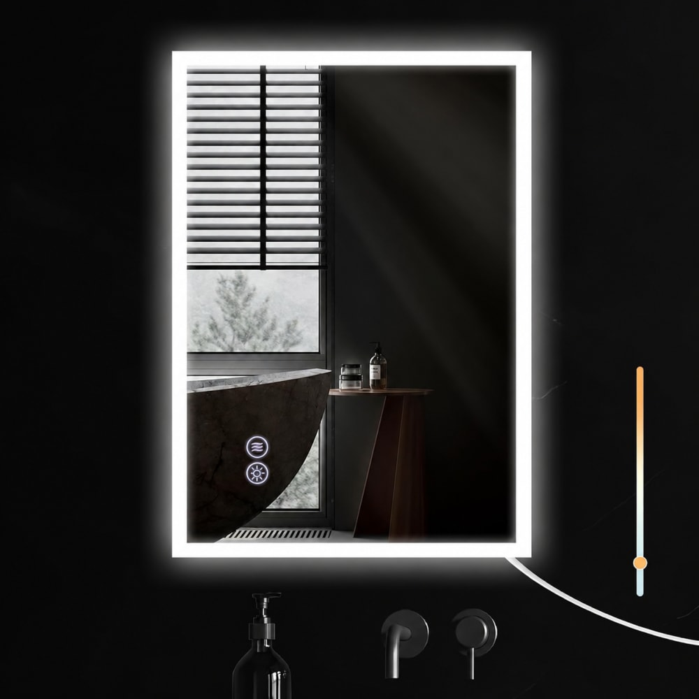 Miroir salle de bain éclairé verre blanc 70x50cm 18w