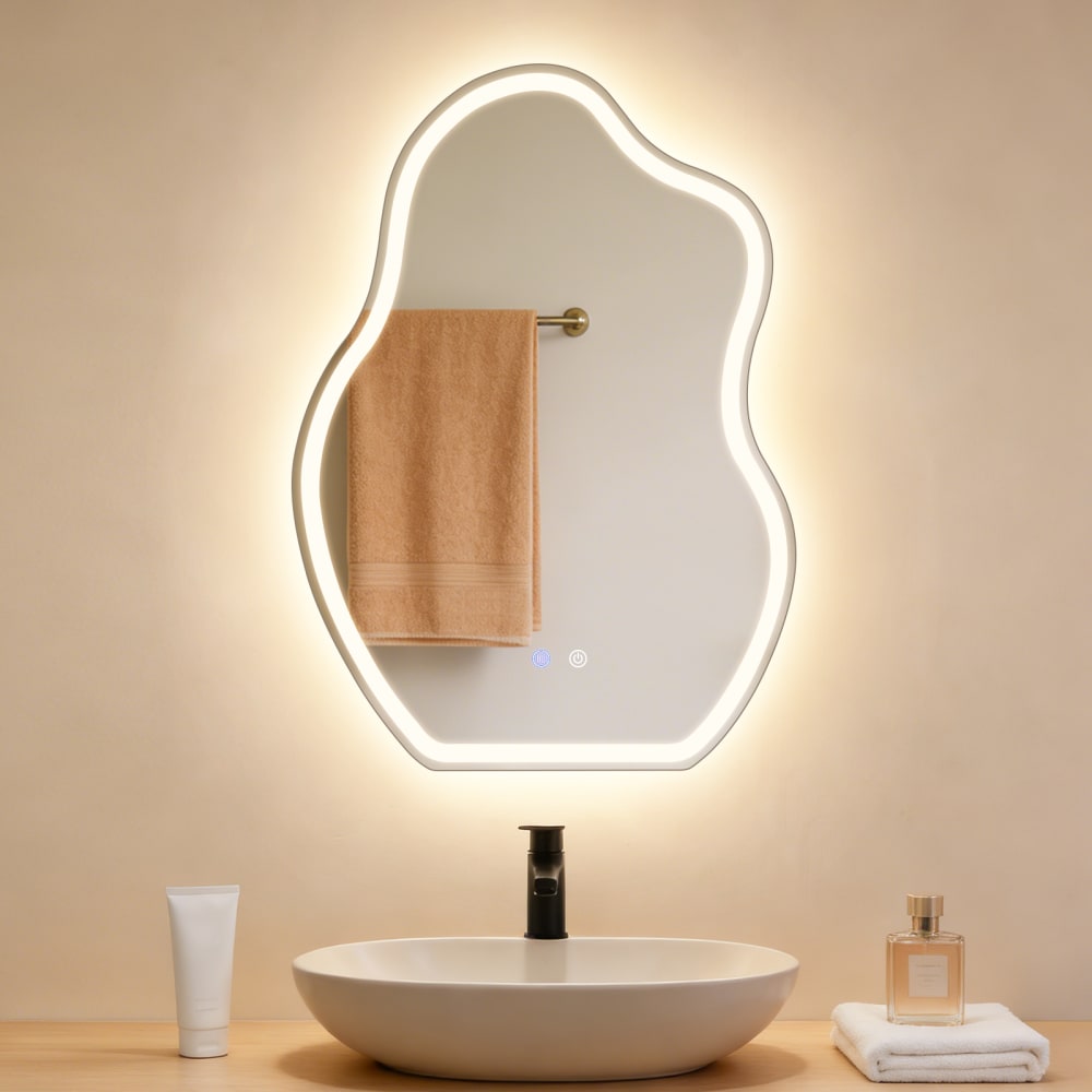 Badspiegel mit Beleuchtung Glas 50x70 cm Weiß Wolkenform LED -