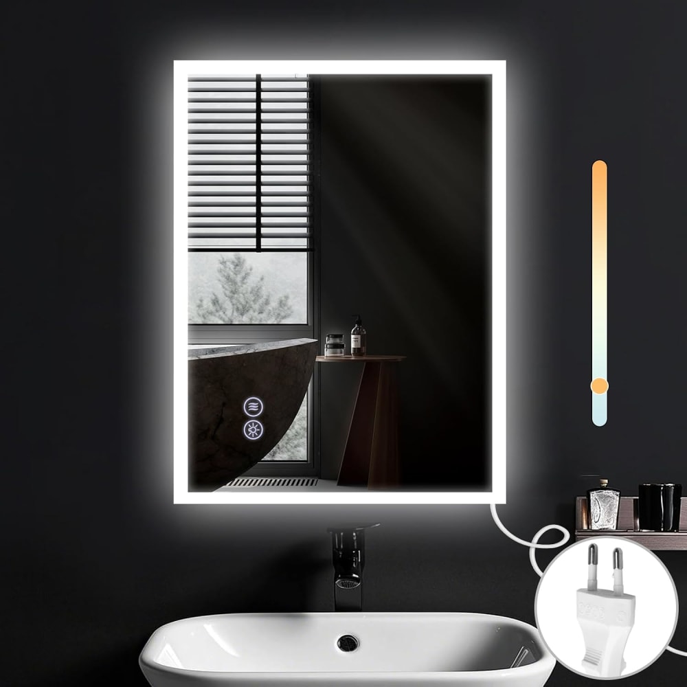 Badspiegel mit Beleuchtung glas 80x60cm weiß 20W - Maisons Du