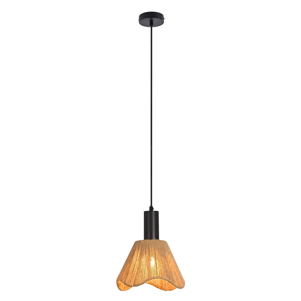 Suspension en fer, papier et pvc, noir mat et marron, h.120cm