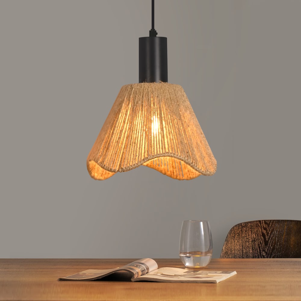 Suspension en fer, papier et pvc, noir mat et marron, h.120cm — vue 3