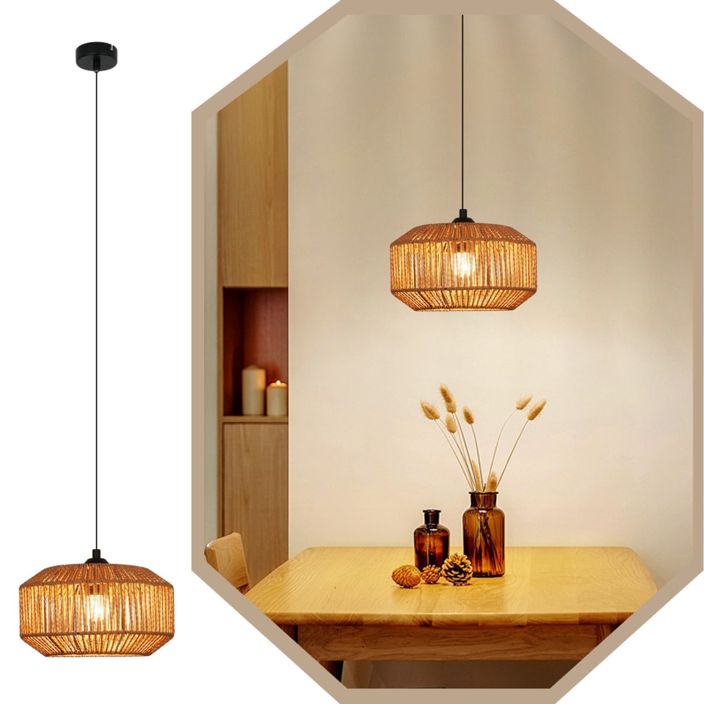 Suspension en fer et corde en chanvre, noir et beige clair, h.140cm — vue 3