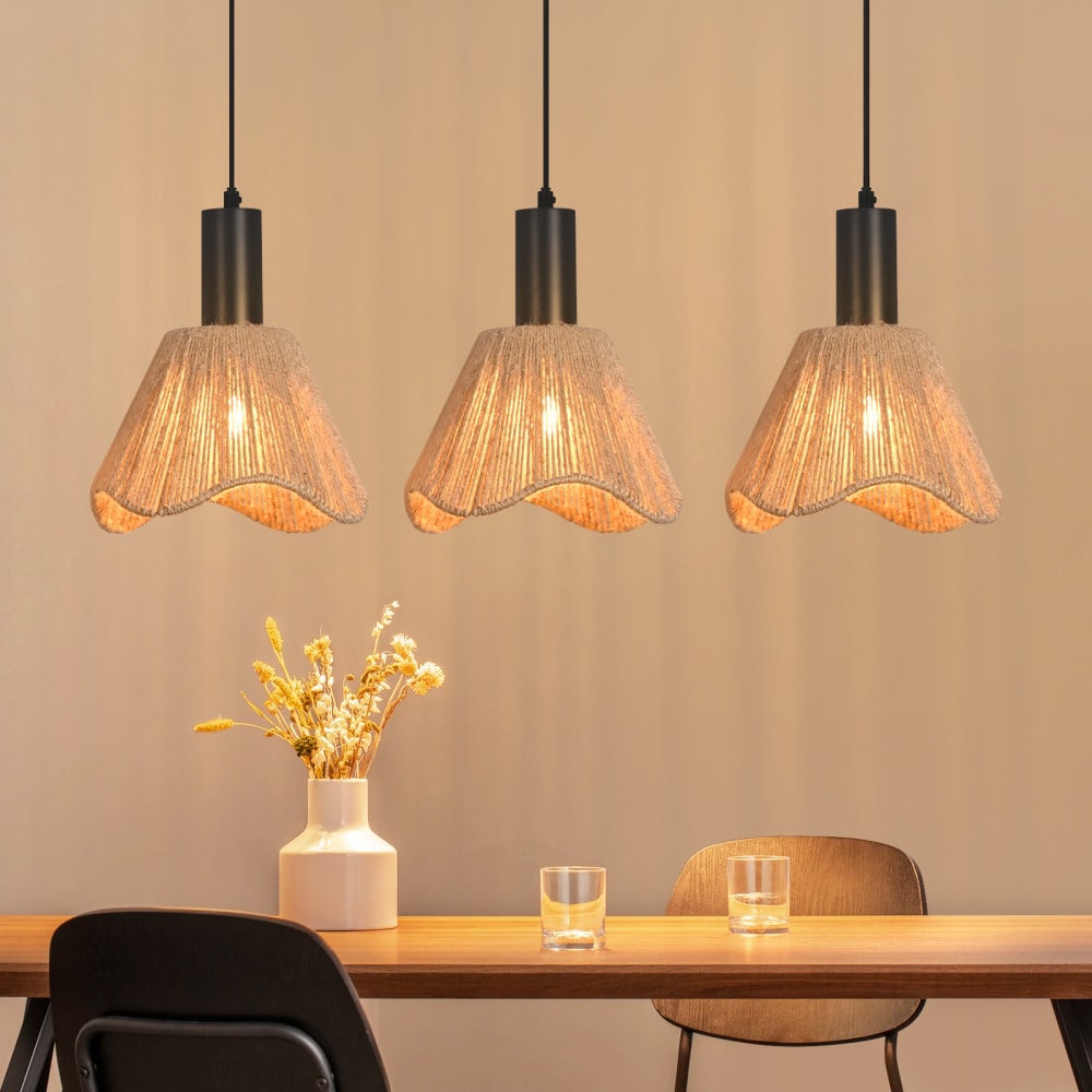 Suspension en fer, papier et pvc, noir mat et marron, h.120cm — vue 3