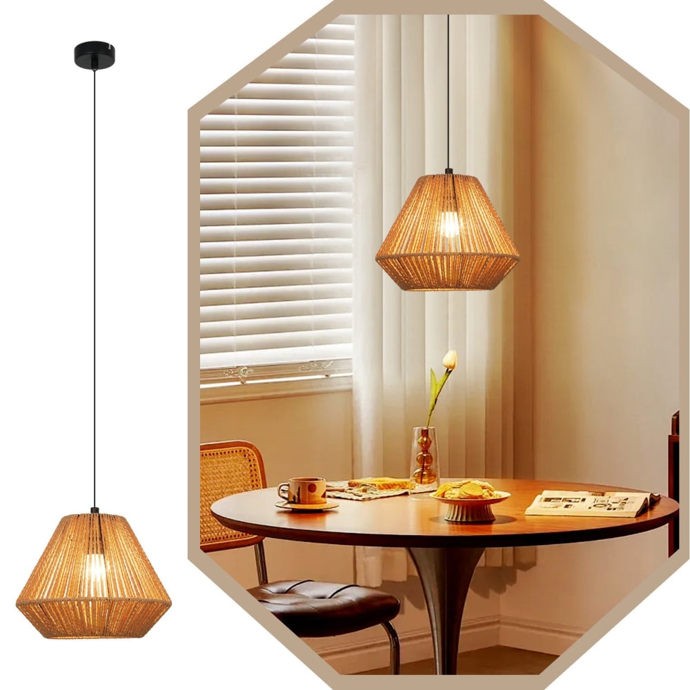 Pendelleuchte, Eisen Hanfseil, H.145CM, Schwarz Hellbraun -