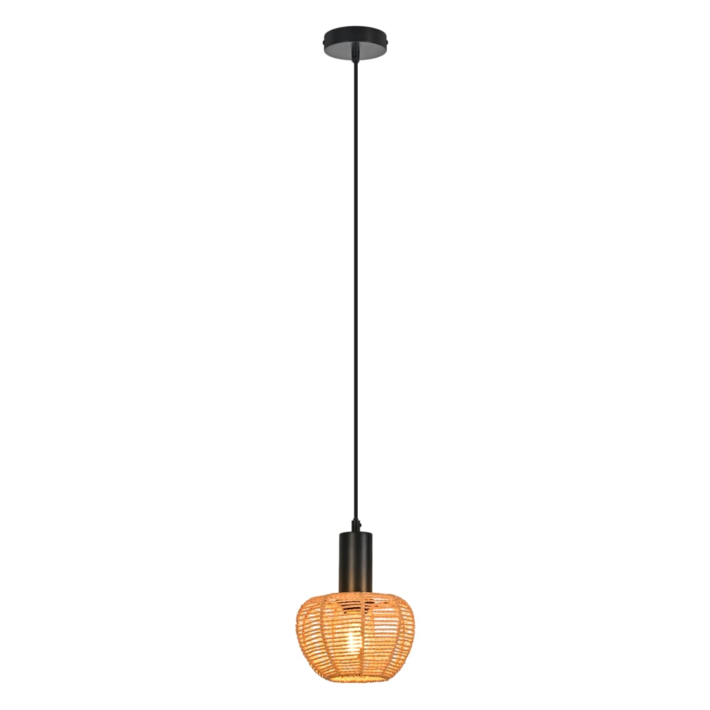 Suspension en fer, papier et pvc, noir mat et marron, h.120cm