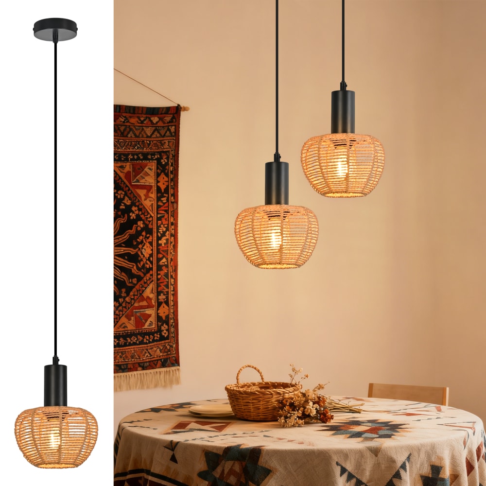 Suspension en fer, papier et pvc, noir mat et marron, h.120cm — vue 3