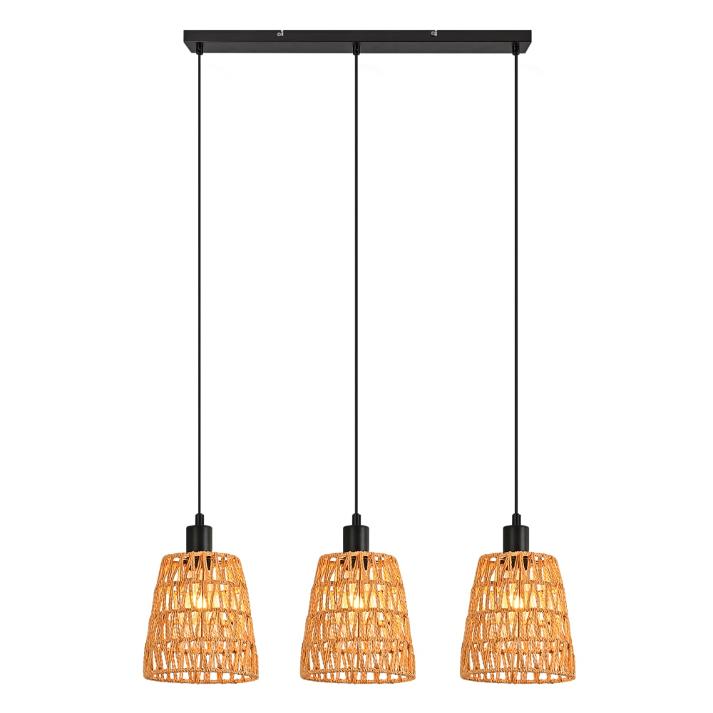 Suspension en fer, papier et pvc, noir mat et marron, h.120cm