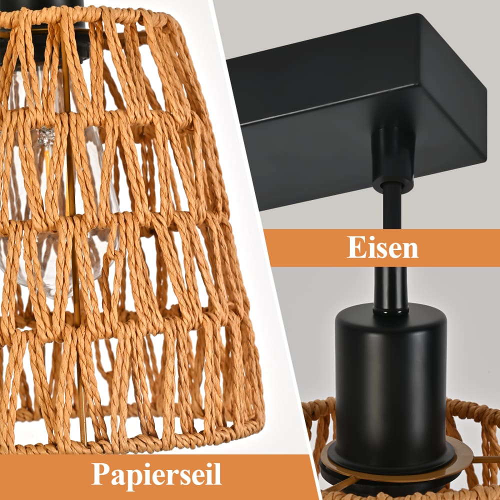 Suspension en fer, papier et pvc, noir mat et marron, h.120cm — vue 4