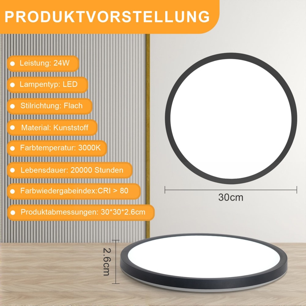Plafonnier plastique noir 30x30x2.6cm led 24w — vue 4