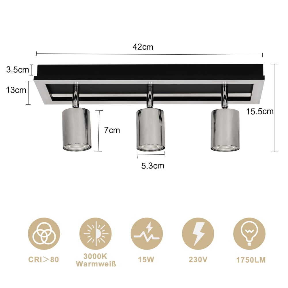 Spot de plafond en fer noir 42x13x15.5cm gu10 — vue 4