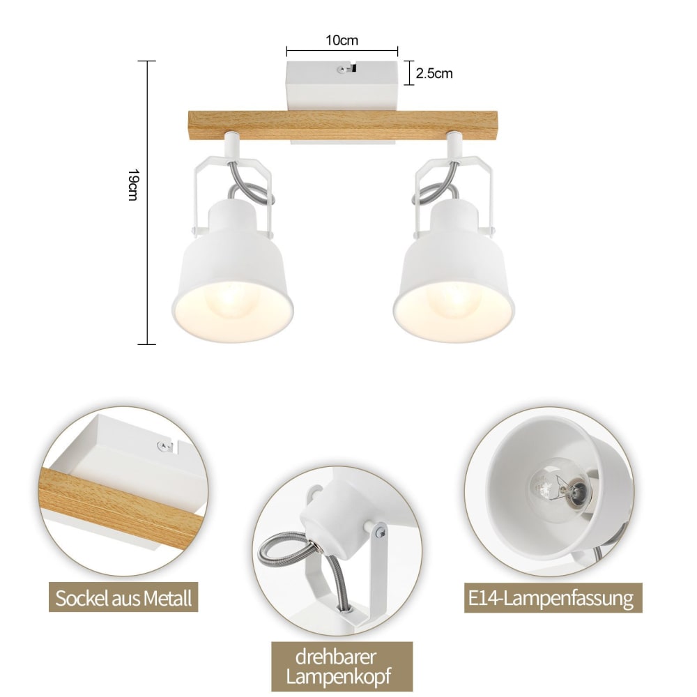 Spot de plafond en fer blanc 29x14x19cm e14 — vue 4