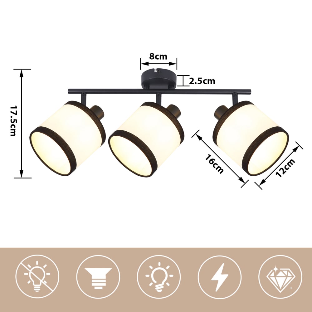 Spot de plafond en fer noir 41x12x17.5cm e14 — vue 4
