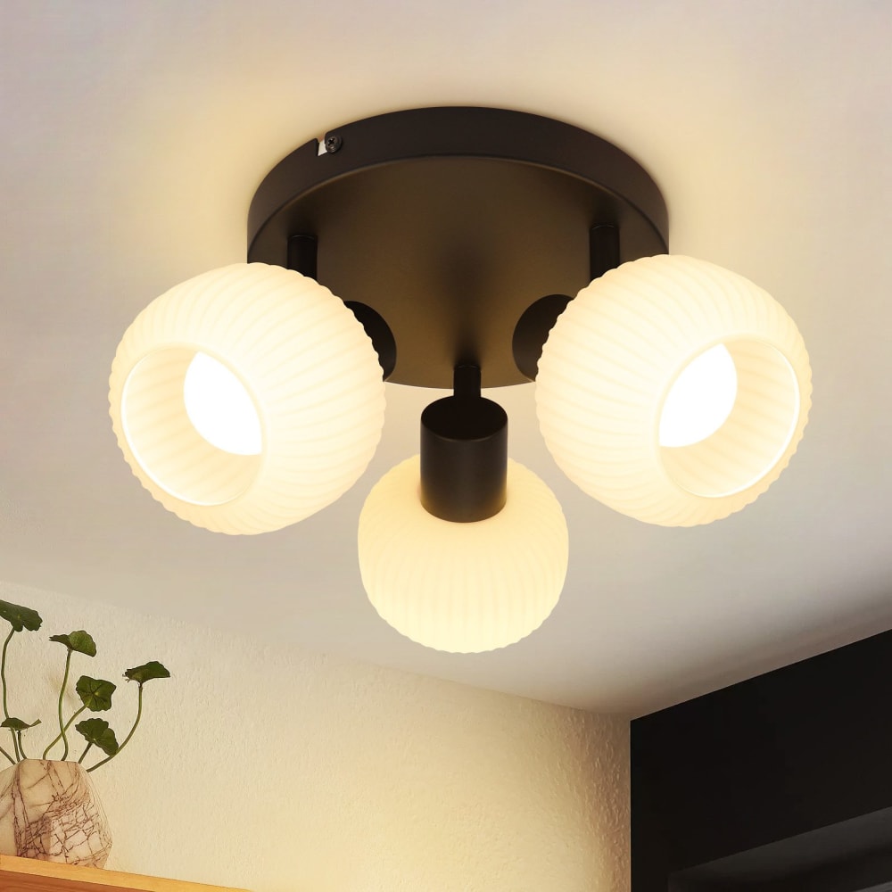 Spot de plafond fer noir 19x19x14cm e14 3 flammes — vue 3