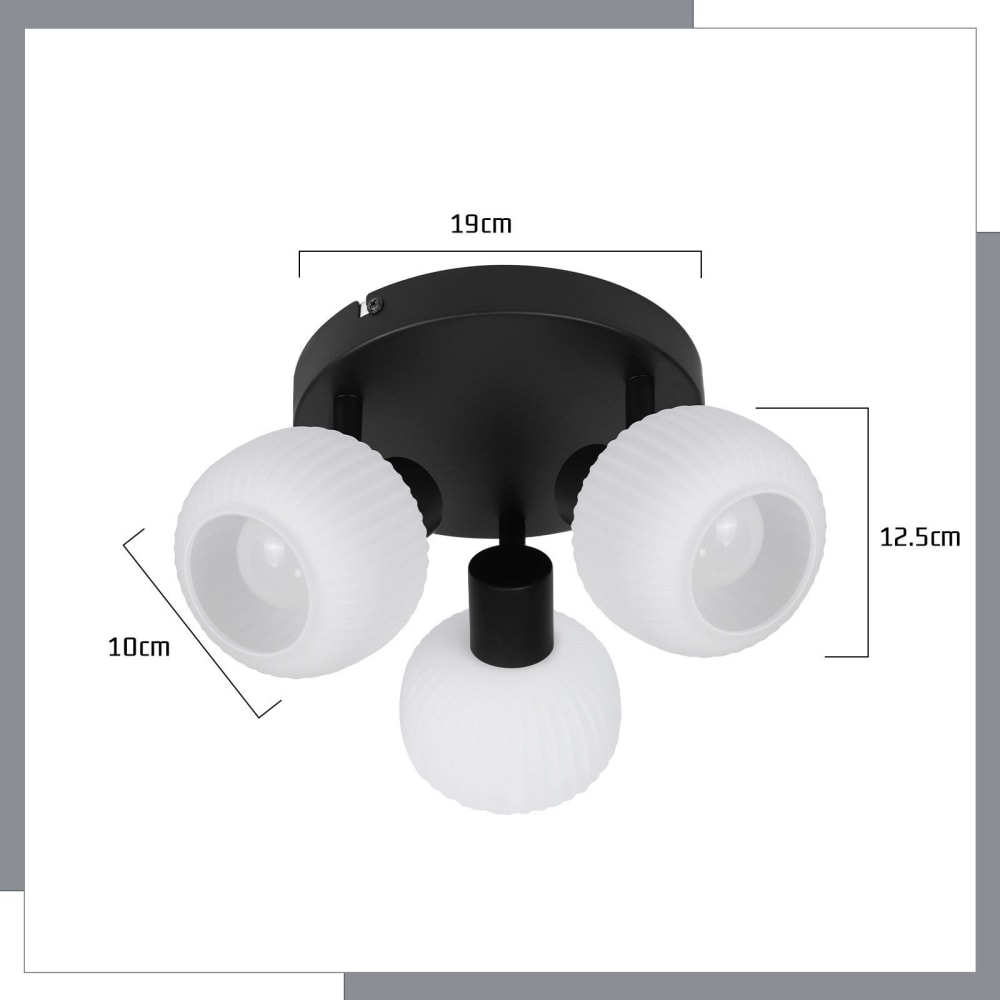 Spot de plafond fer noir 19x19x14cm e14 3 flammes — vue 4