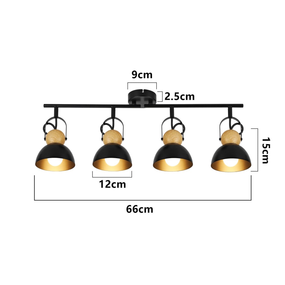 Spot de plafond en fer noir 66x21x15cm e27 — vue 4