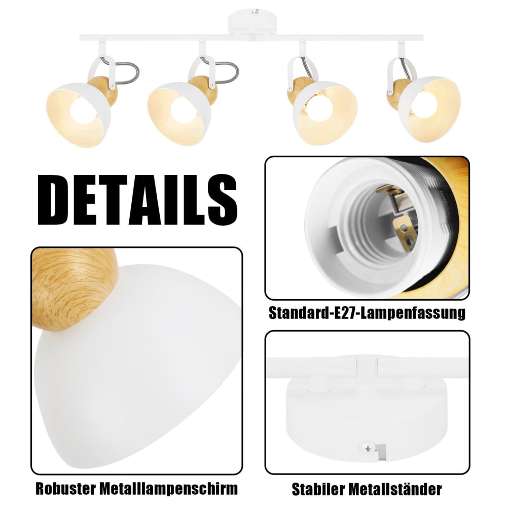 Spot de plafond en fer blanc 66x21x15cm e27 — vue 4