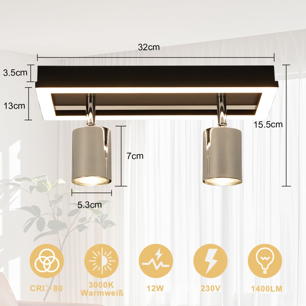 Spot de plafond en fer noir 32x13x15.5cm gu10 — vue 4