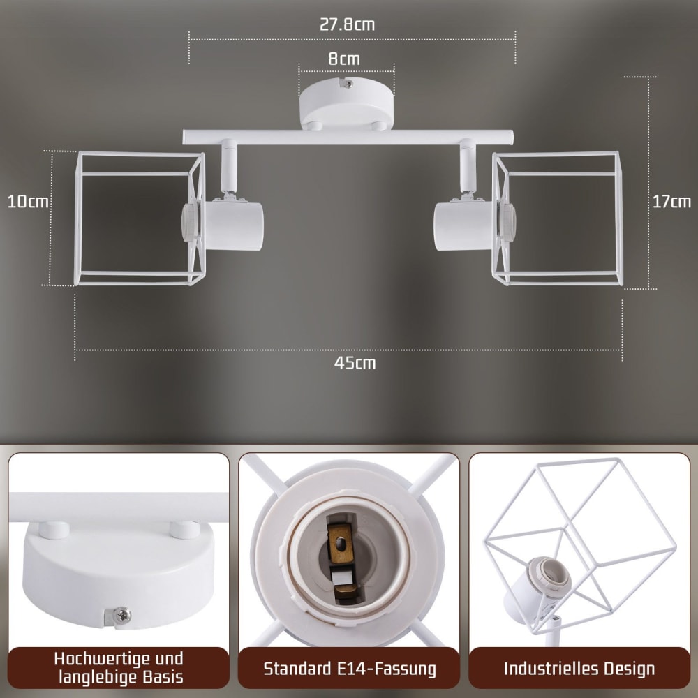 Spot de plafond en fer blanc 40.5x17x17cm e14 — vue 4