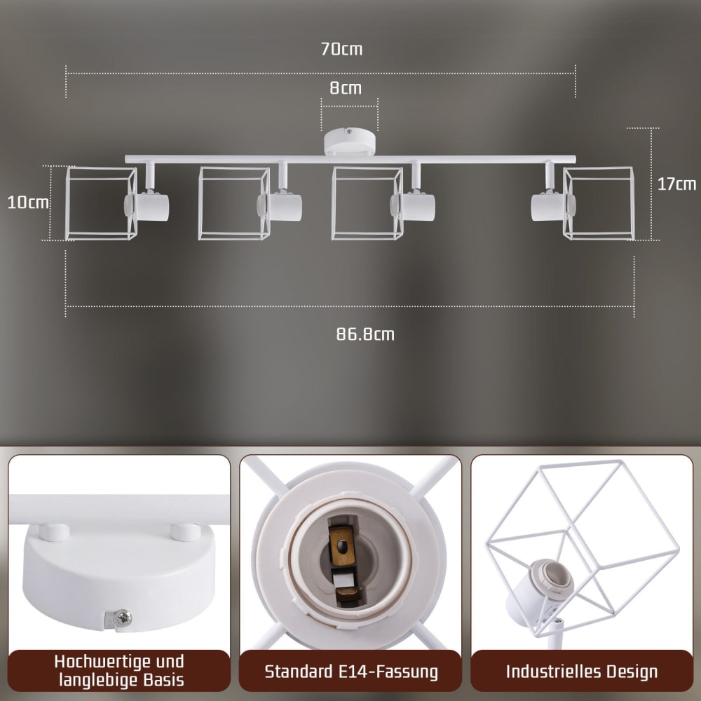 Spot de plafond en fer blanc 72x17x17cm e14 — vue 4