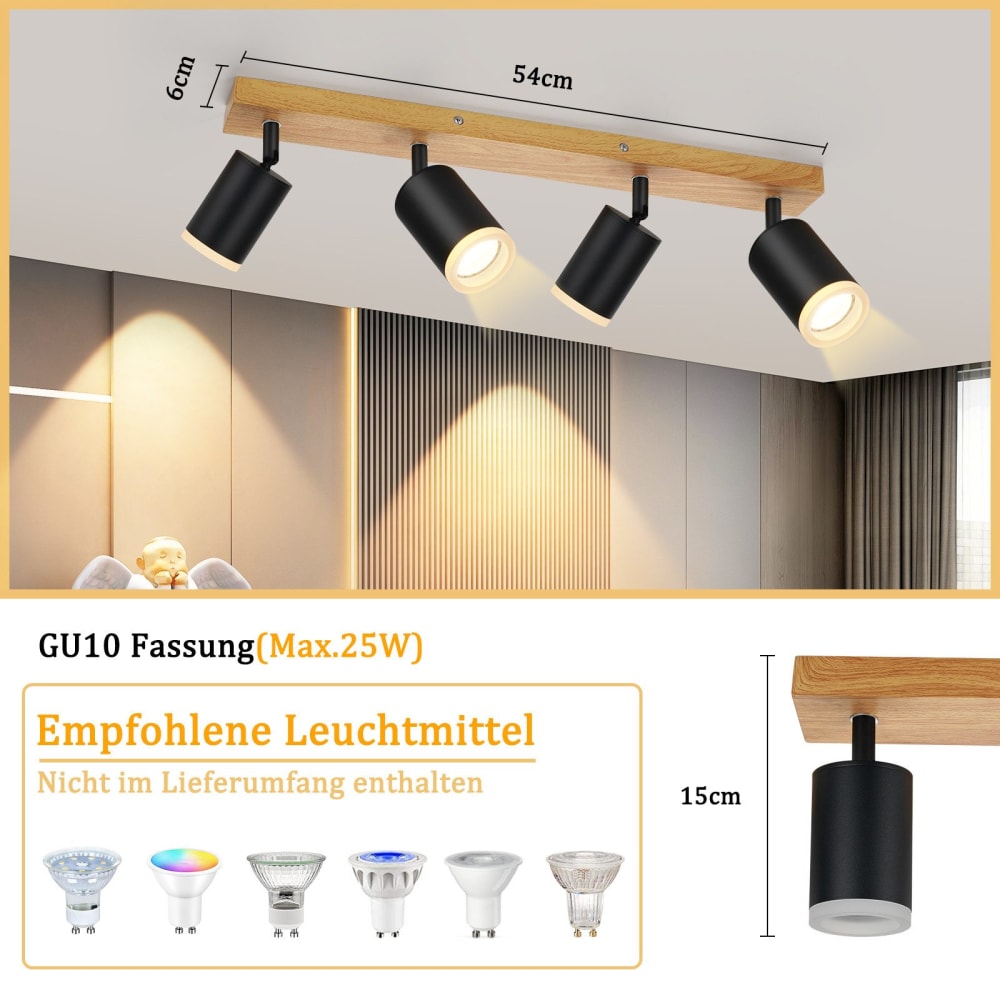 Spot de plafond en aluminium noir 54x6x15cm gu10 — vue 4