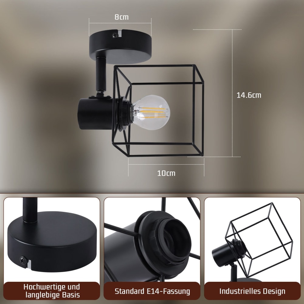 Spot de plafond en fer noir 15x10x15cm e14 — vue 4