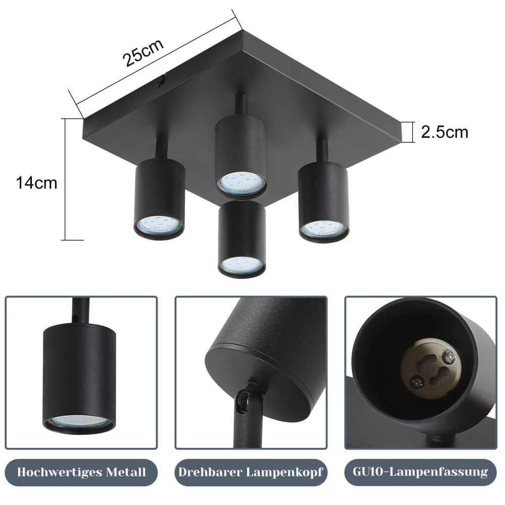 Spot de plafond en aluminium noir 25x25x14.4cm gu10 — vue 4