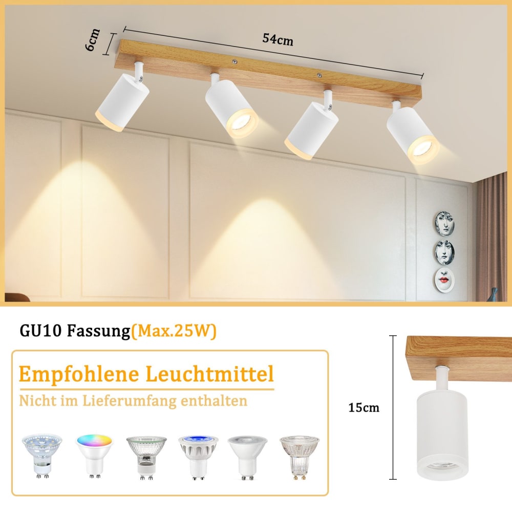 Spot de plafond en aluminium blanc 54x6x15cm gu10 — vue 4