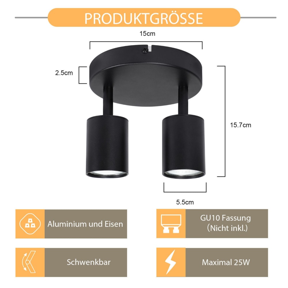 Spot de plafond en aluminium noir 15x15x14.4cm gu10 — vue 4