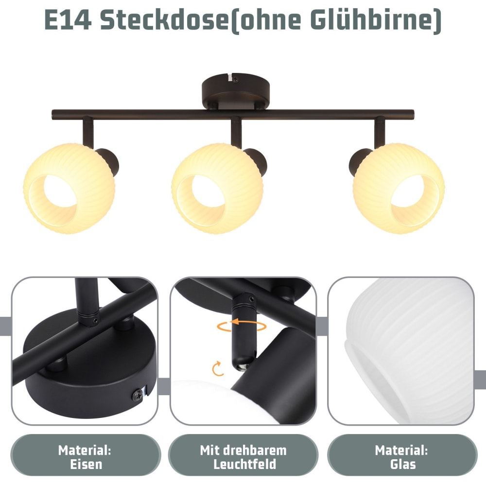 Spot de plafond fer noir 42.5x10x16.5cm e14 3 flammes — vue 4