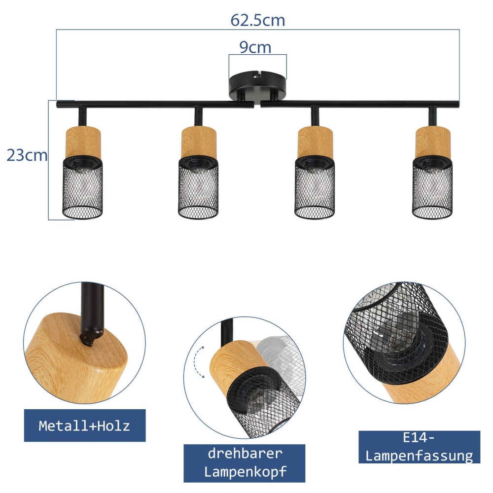 Spot de plafond en fer noir 62x20x21cm e14 — vue 4