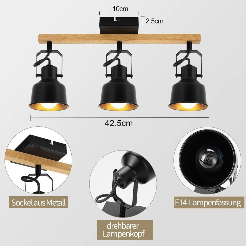 Spot de plafond en fer noir 42.5x14x19cm e14 — vue 4