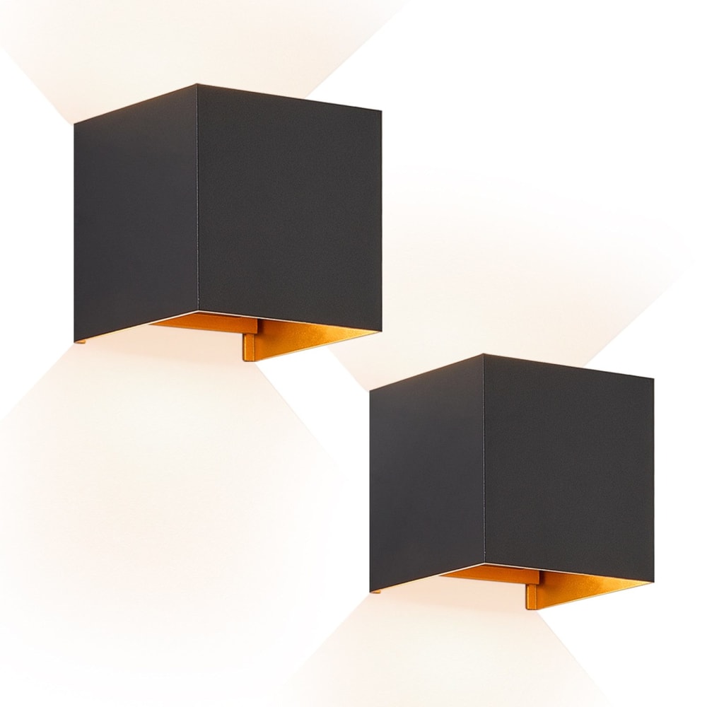 Applique murale en aluminium noir 10x10x10cm lot de 2 led 3000k 5w