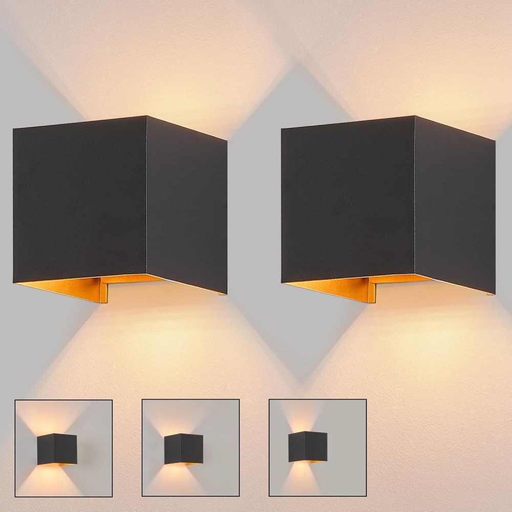 Applique murale en aluminium noir 10x10x10cm lot de 2 led 3000k 5w — vue 3