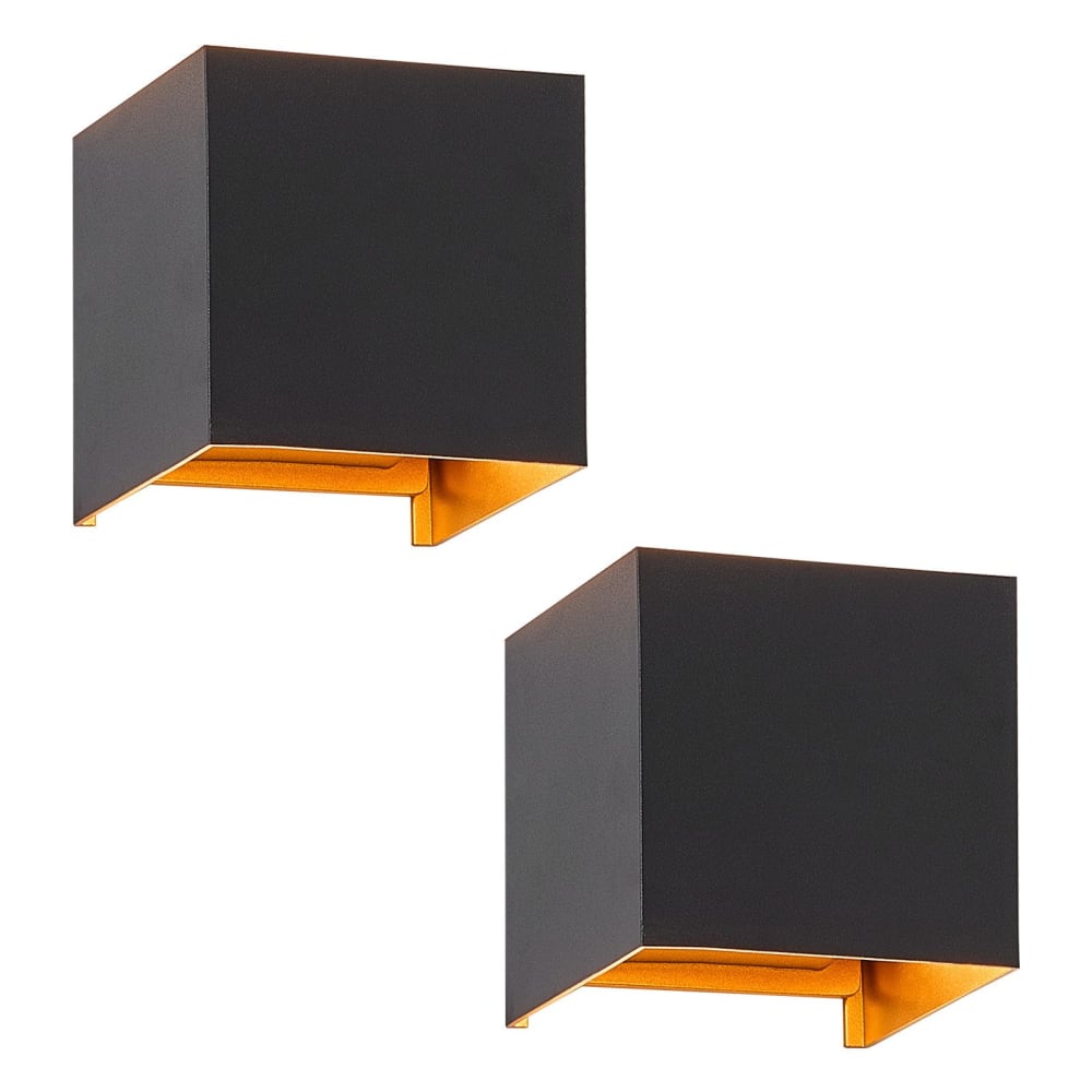 Applique murale en aluminium noir 10x10x10cm lot de 2 g9 3000k 3w