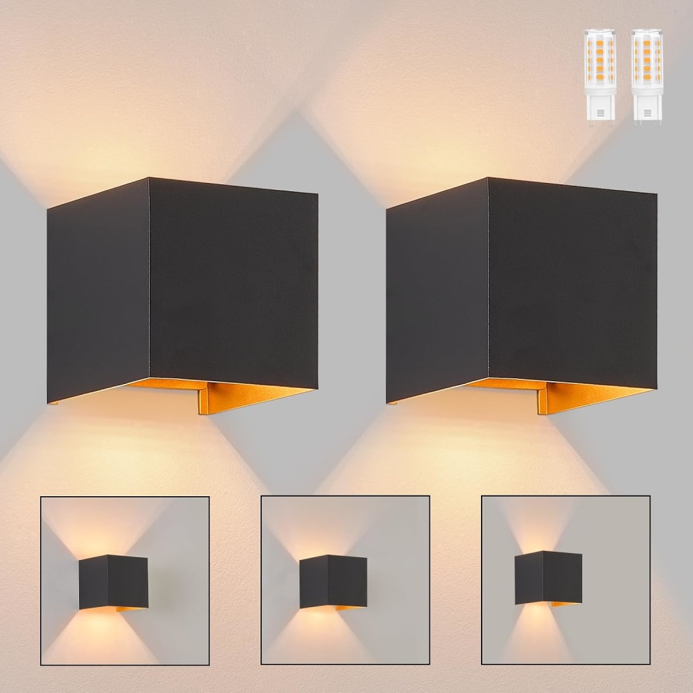 Applique murale en aluminium noir 10x10x10cm lot de 2 g9 3000k 3w — vue 3