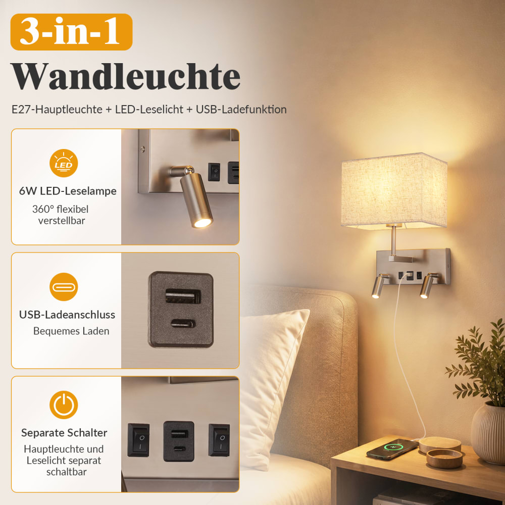 Applique murale en fer argenté 25x15x33.5cm led 3000k 6w — vue 4