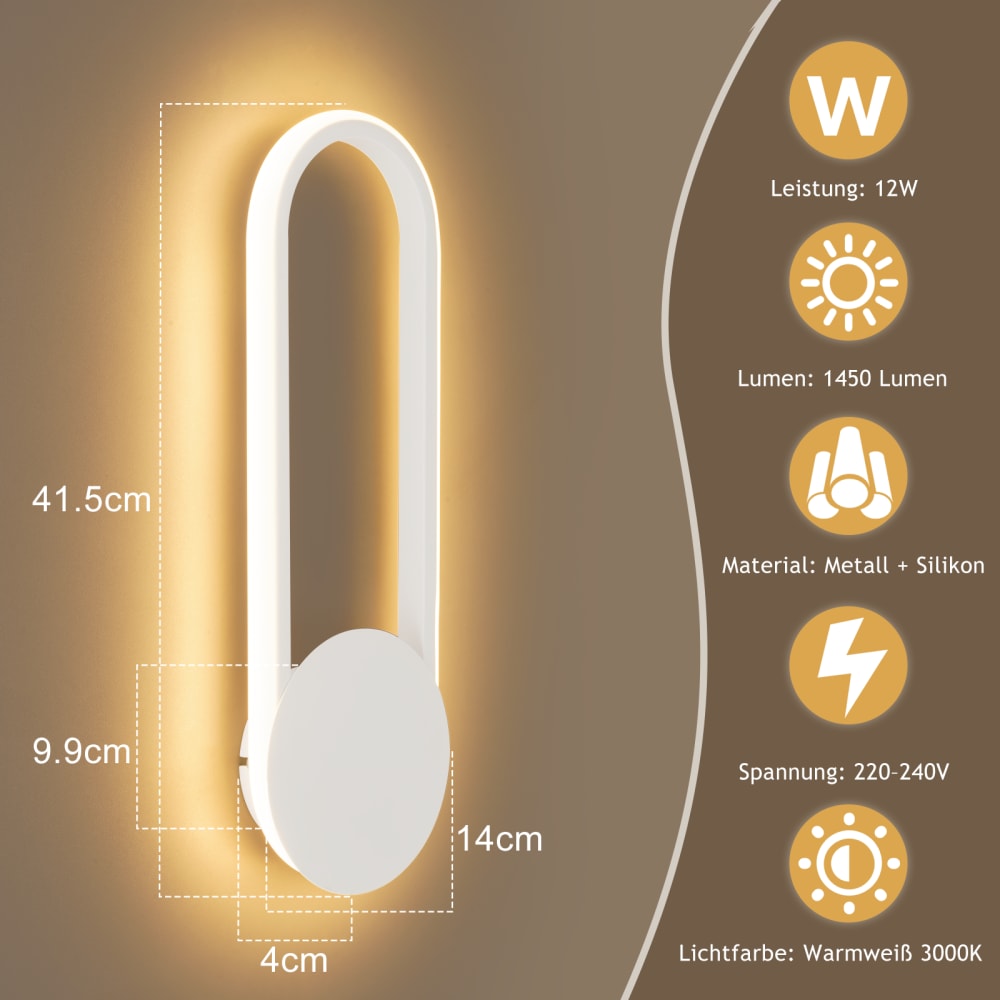 Applique murale en fer blanc 41.5x14x4cm led 3000k 12w — vue 4