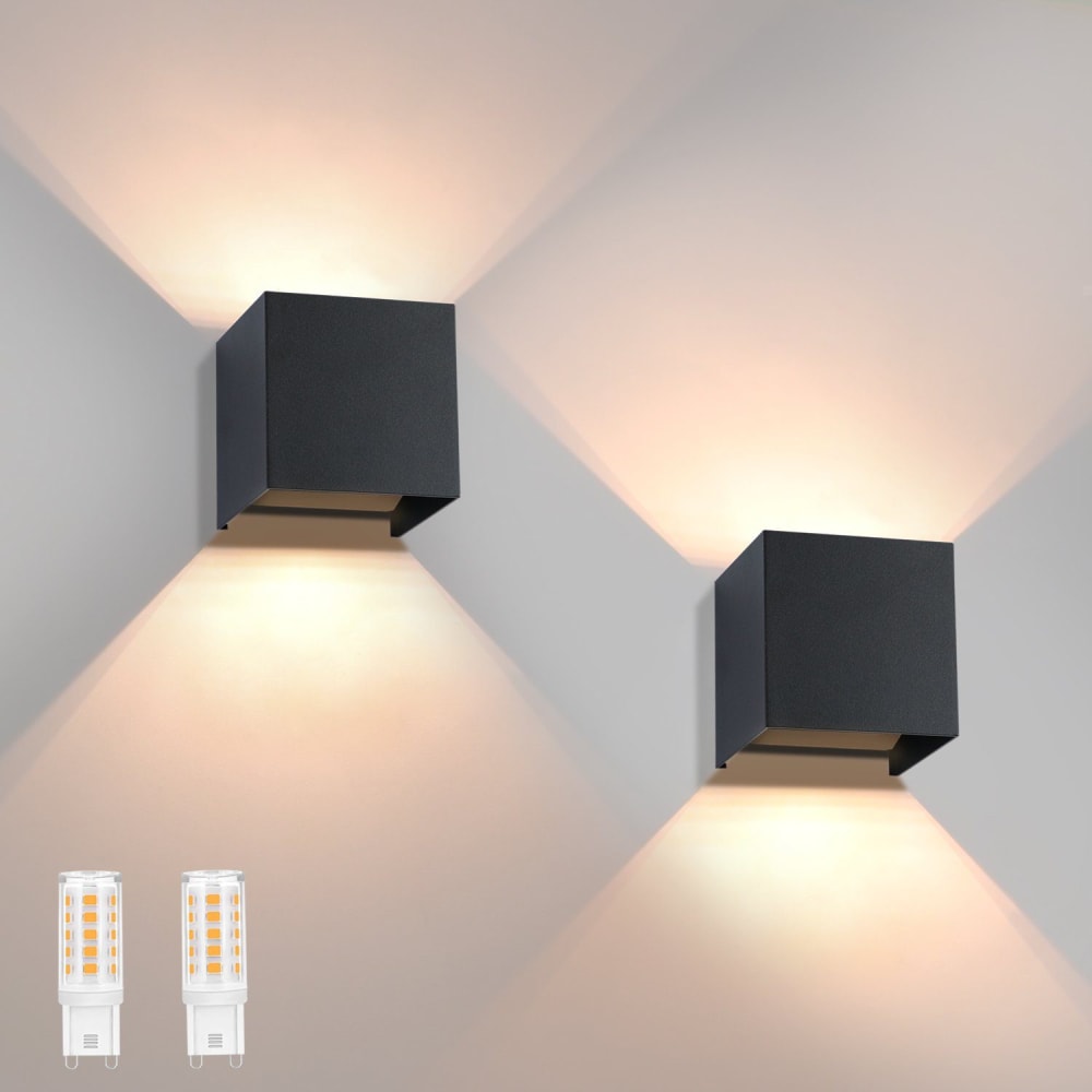 Wandleuchte Aluminium 10x10x10cm Schwarz 2er-Set LED 3000K 3W -
