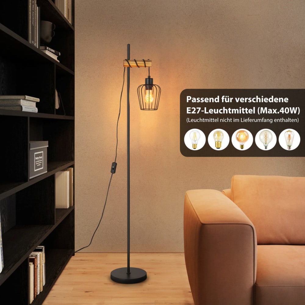 Lampadaire en fer noir 22x22x140cm e27 — vue 4
