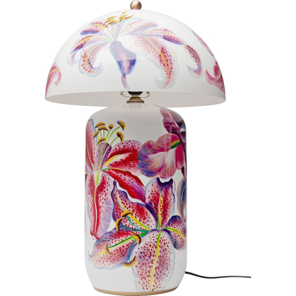 Lampe lys roses en porcelaine blanche