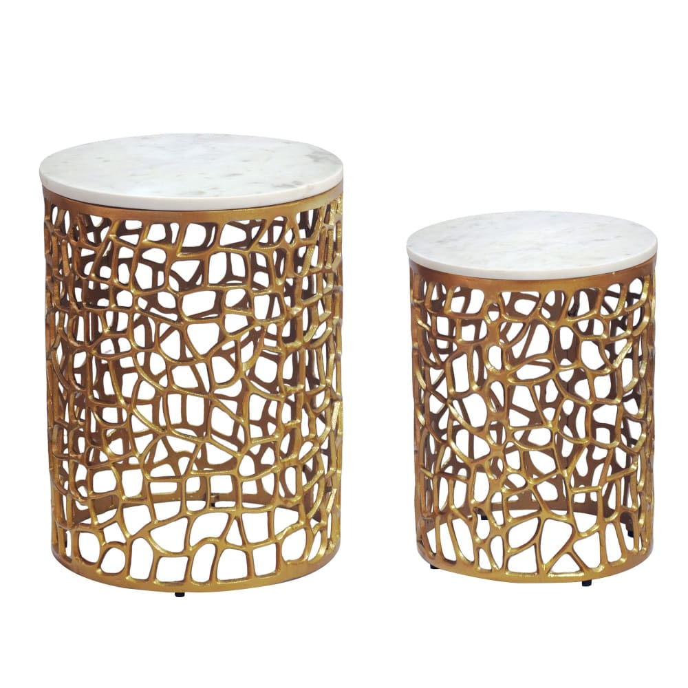 Table gigogne en marbre et aluminium, blanc Table gigogne en marbre et aluminium, blanc