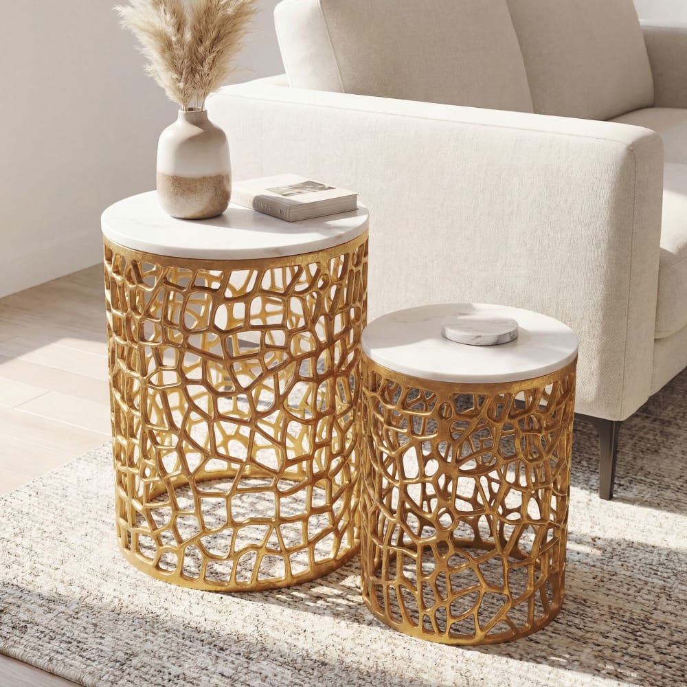 Satztisch aus Marmor & Aluminium, weiß - Maisons Du Monde