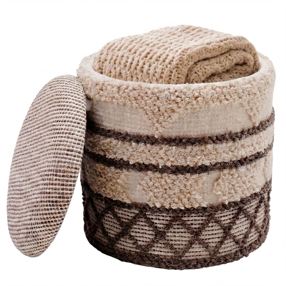 Sitzhocker Mit Stauraum Aus Stoff, Beige