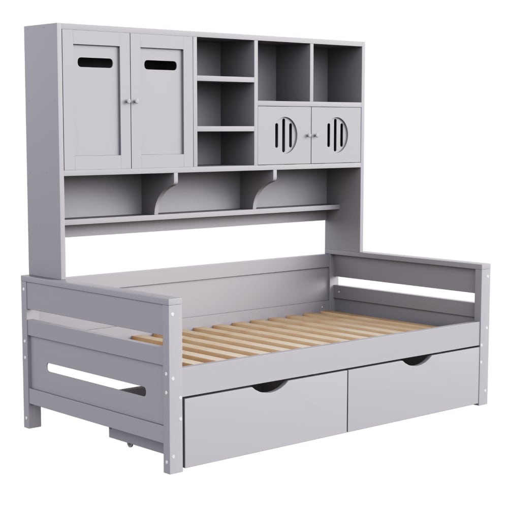 Lit banquette en pin gris avec rangements 90x200 cm