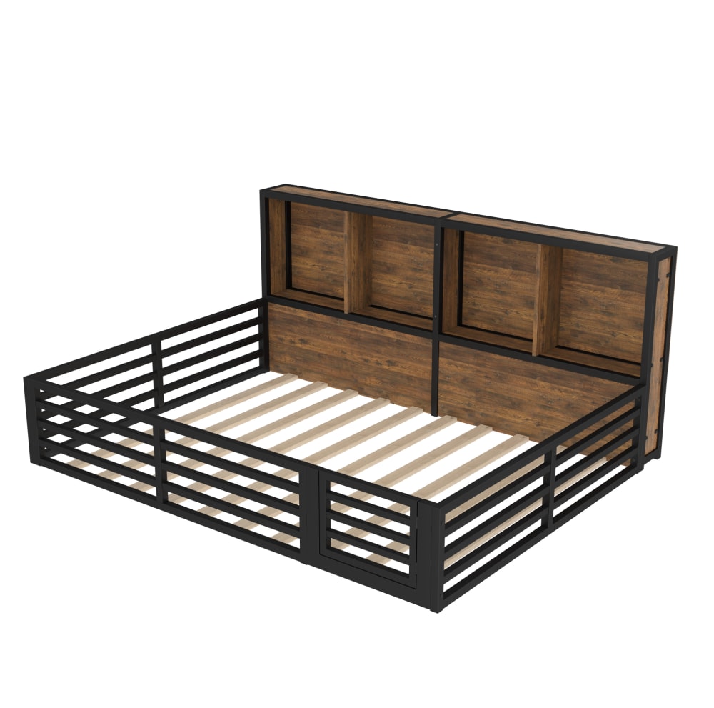 Lit plateforme enfant en acier noir avec led et rangement 140x200 cm