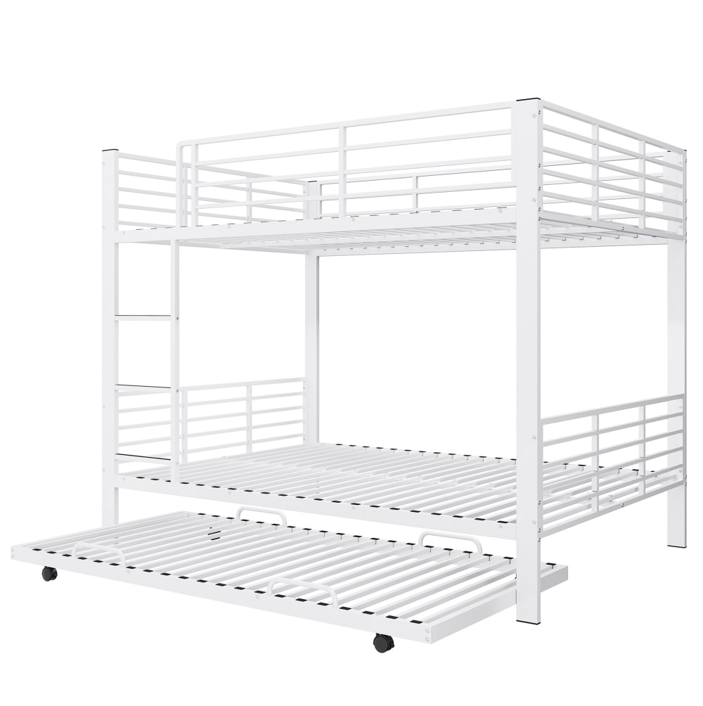 Lit superposé enfant acier blanc avec lit gigogne 205x145x170 cm