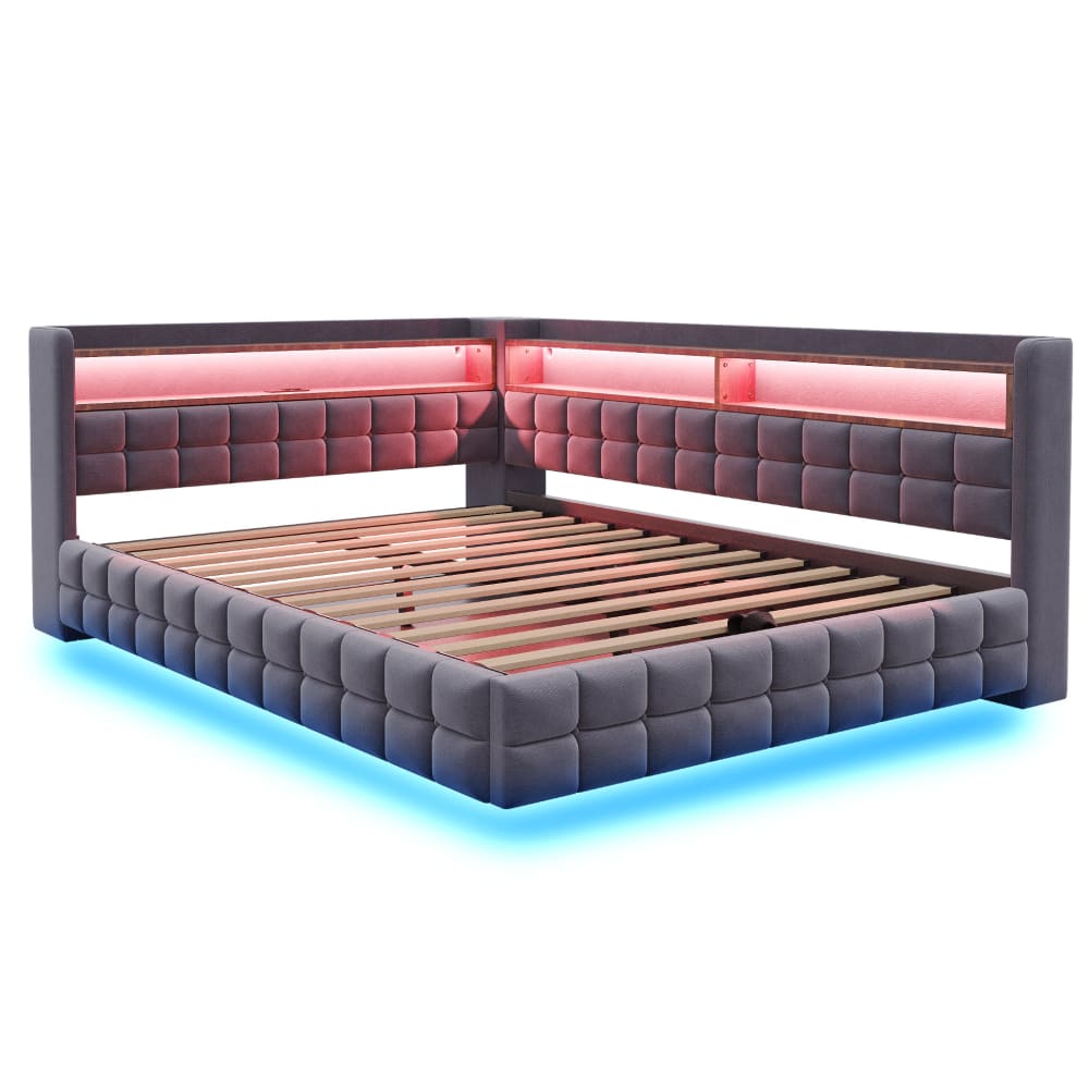 Hauss Spole Schlafsofa aus Samt mit LED und Stauraum grau 140x200 cm Pes - Polyester Baby
